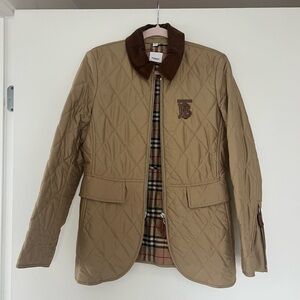 Burberry Beige Quilted Jacket with Chocolate Collar Monogram Motif